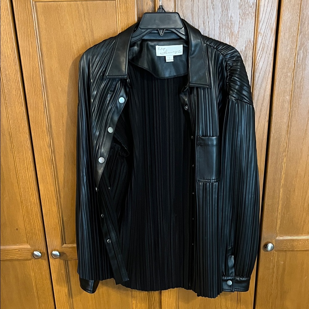 Vintage Havana Faux Leather Pleated Shacket